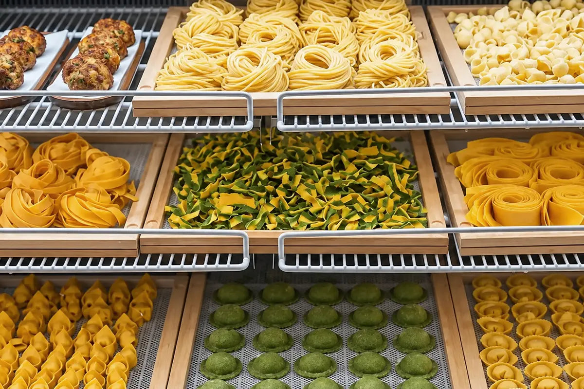 Selection of fresh pastas from the counter at Pastaria Vivi in Encinitas
