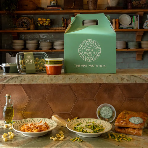 Monthly Pasta Subscription Box featuring fresh handmade pasta from Pastaria Vivi in Encinitas California